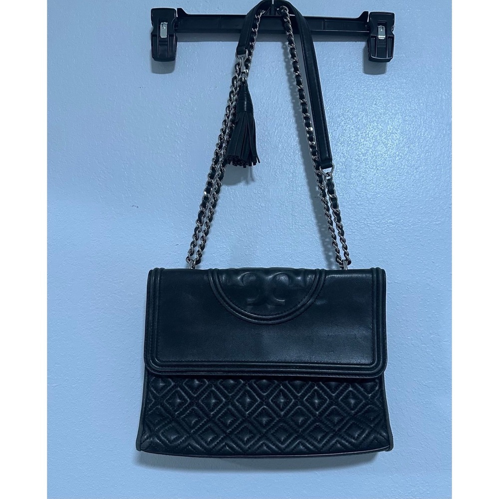 Tory Burch Kira Quilted Black‎ Leather Convertible Chain Shoulder Bag